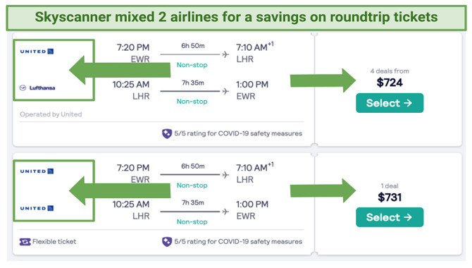 Check the prices of different airlines