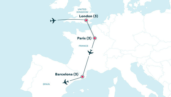 Option 1: Paris, Barcelona, And London